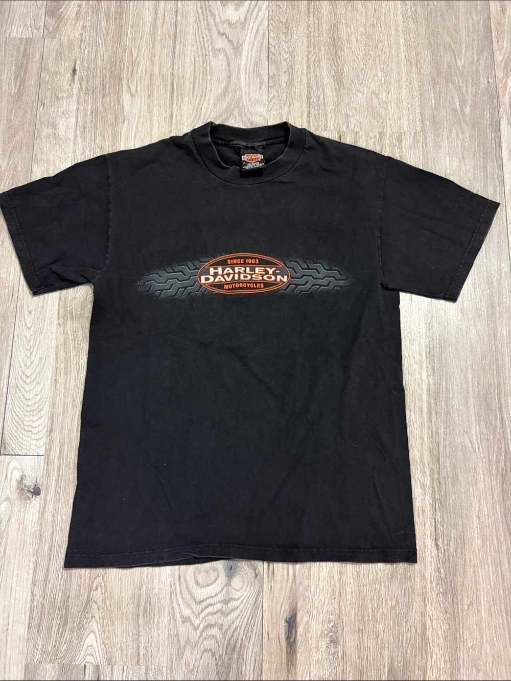 Vintage Harley-Davidson Black T-Shirt with Orange Logo Accent